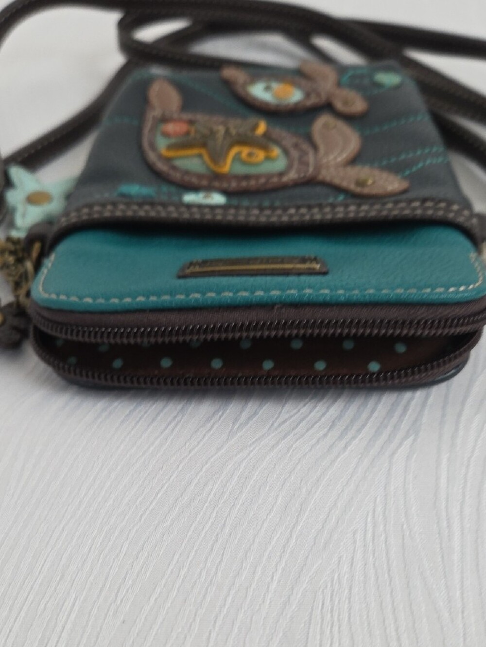 Chala Teal & Black Turtle Appliqué Crossbody Bag - Picture 4 of 6